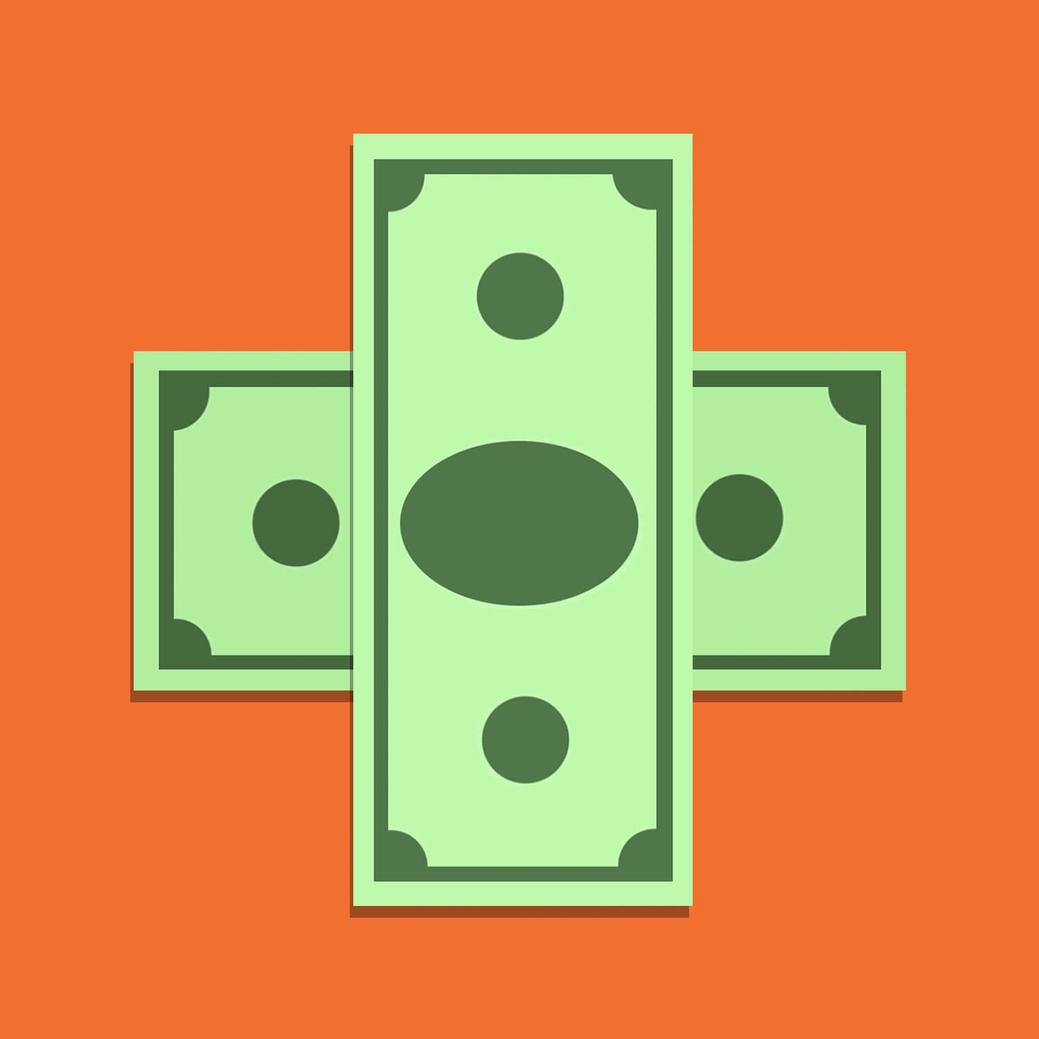 Icon of two dollar bills overlapped to look like a medical cross