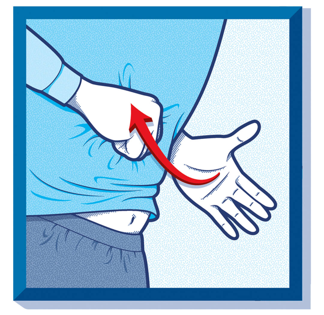 Illustration of a fist pressing into a person's abdomen