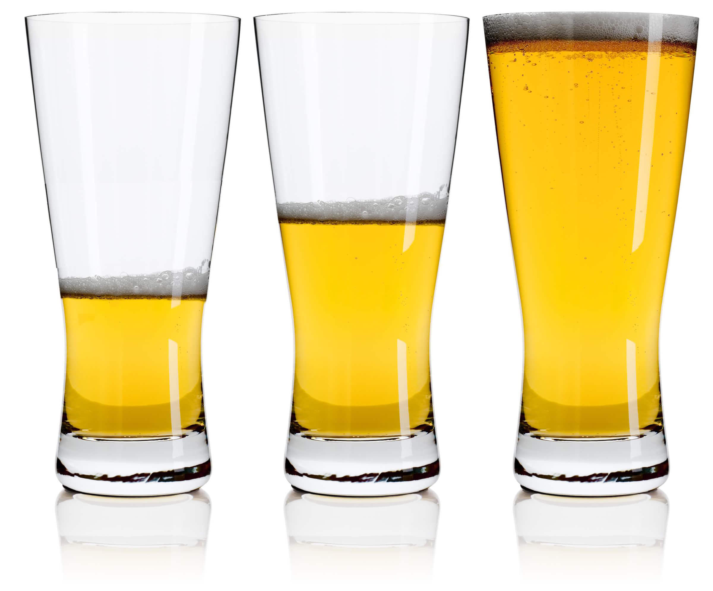 Photo of beer glasses that are increasing amounts of full