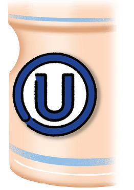 Illustration of a yogurt carton with a Kosher U label