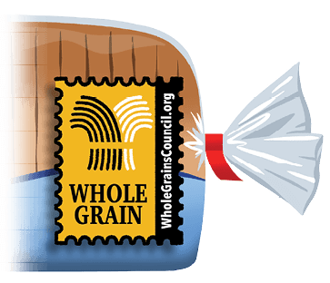 Illustration of a bag of bread with a Whole Grain logo