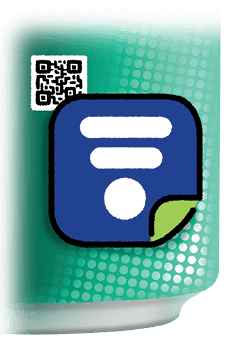 Illustration of a soda can with a QR code and Smart Label logo