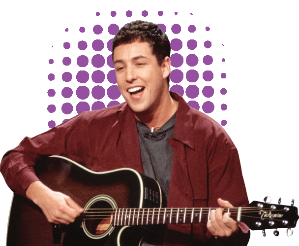 Image of a young Adam Sandler playing the guitar