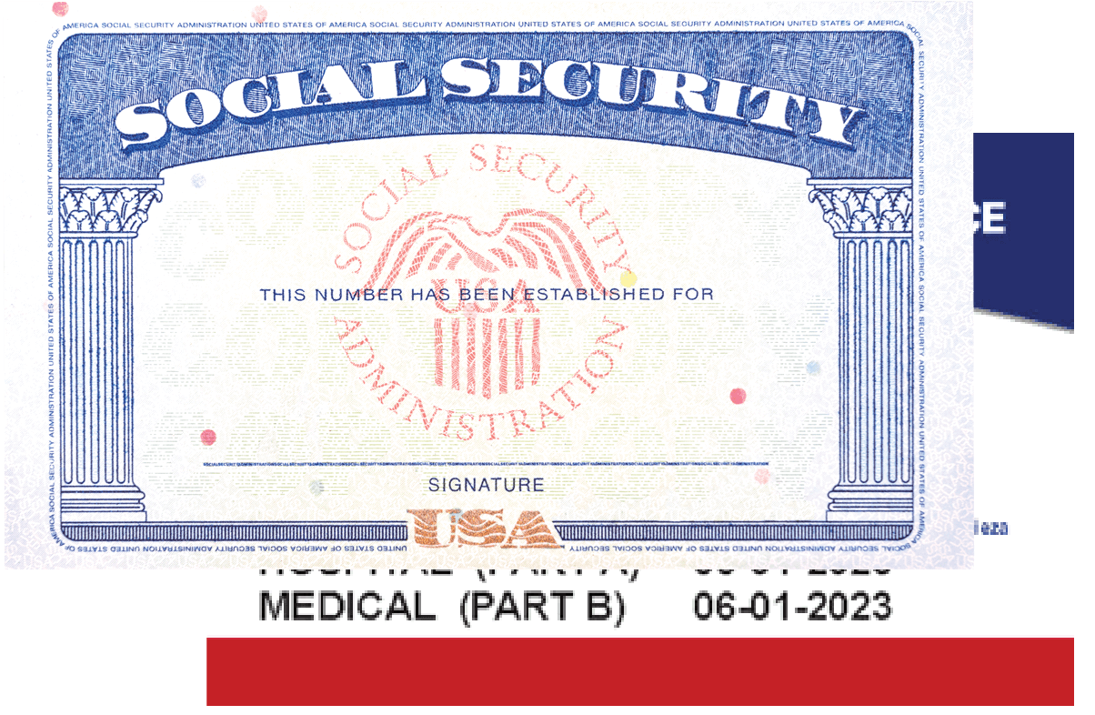 Image of SSN layered on top of a Medicare card