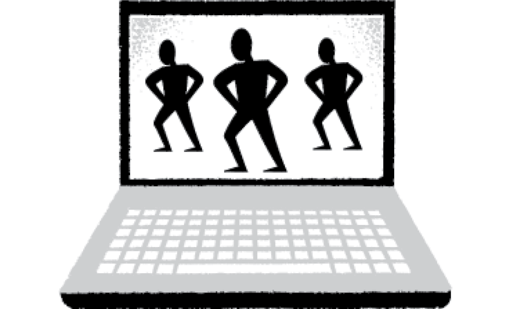 Illustration of a laptop screen with people dancing on it