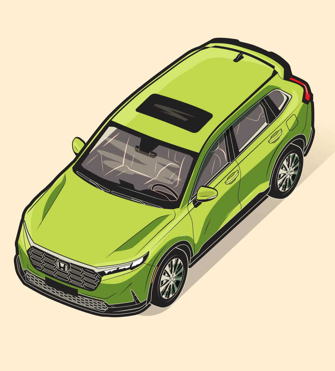 Illustration of a lime green, midsized SUV.