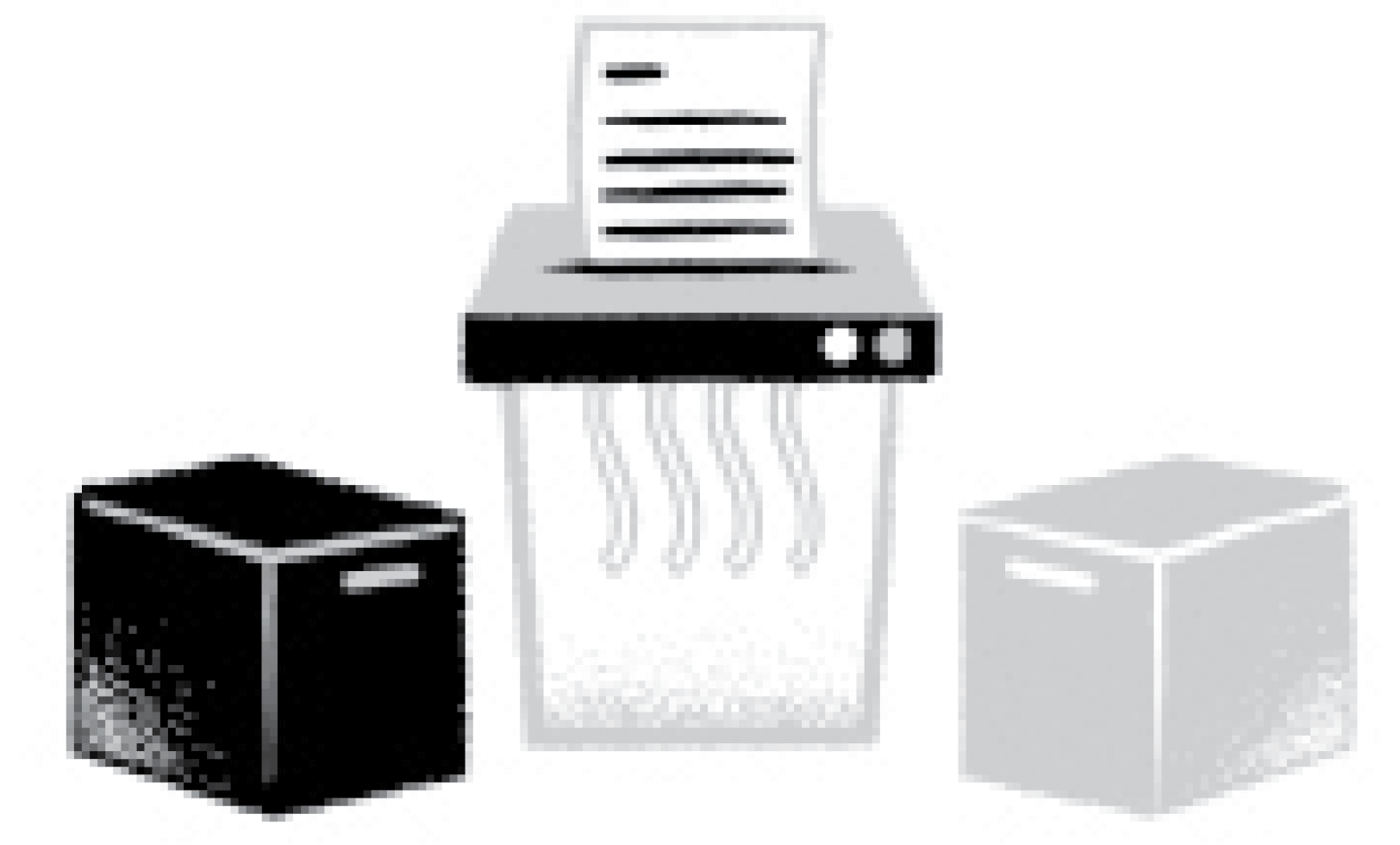 Icon of a paper shredder next to two boxes