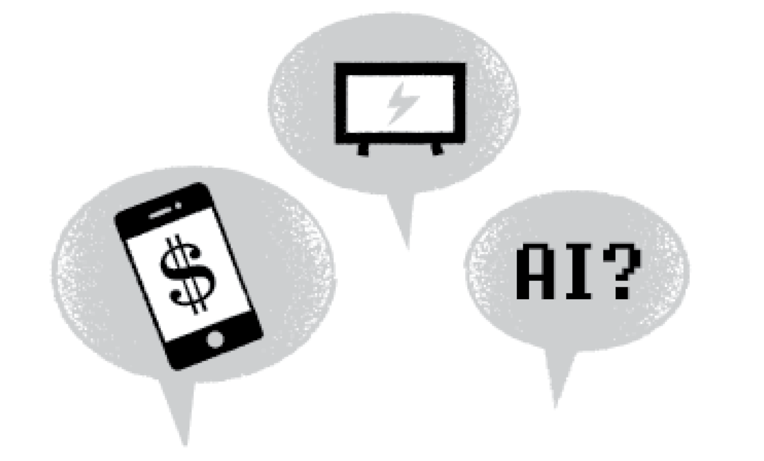 Icon of speech bubbles that are filled with a phone and a smart TV