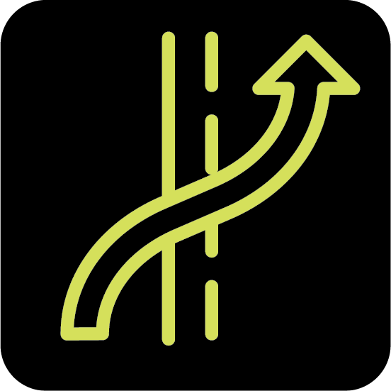 Icon of arrow swaying from one road lane to the other