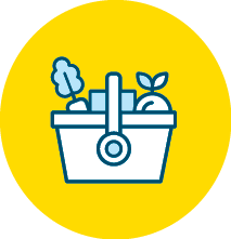 Icon of a grocery basket with produce