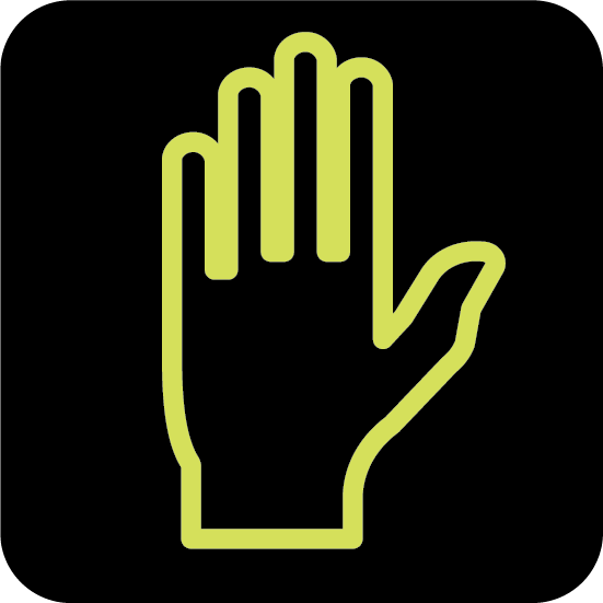 Icon of a hand raised in a STOP gesture