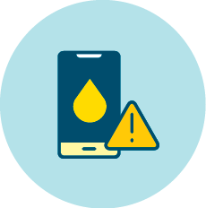 Icon of a phone with a raindrop and warning symbol on screen.