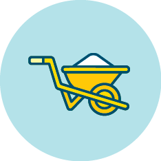 Icon of a wheelbarrow full of sand.