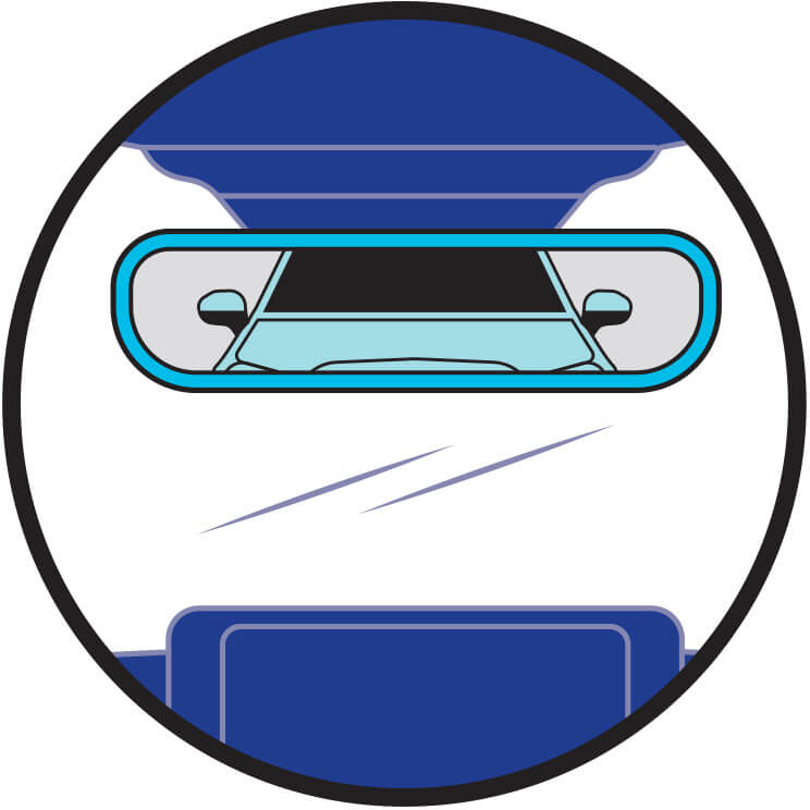 Illustrated icon of a car's rear-view mirror