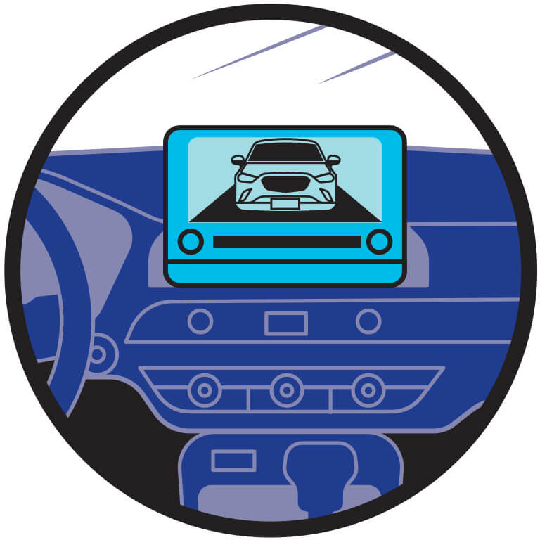 Illustrated icon of a car's backup camera