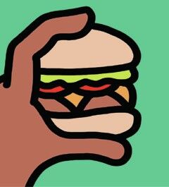 Illustration of a hand holding a hamburger