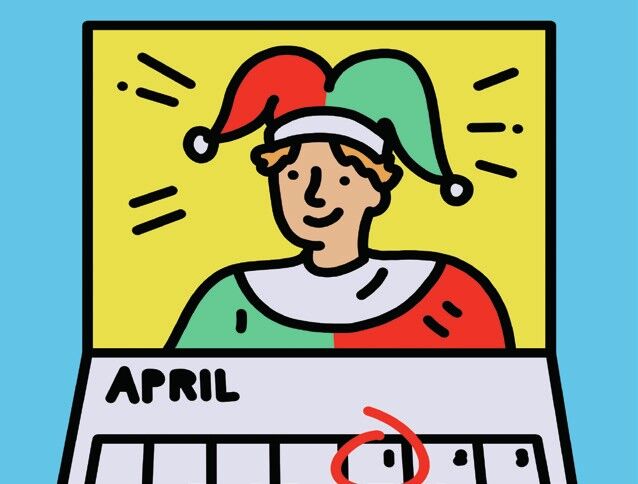 Illustration of a court jester on a calendar with April first circled