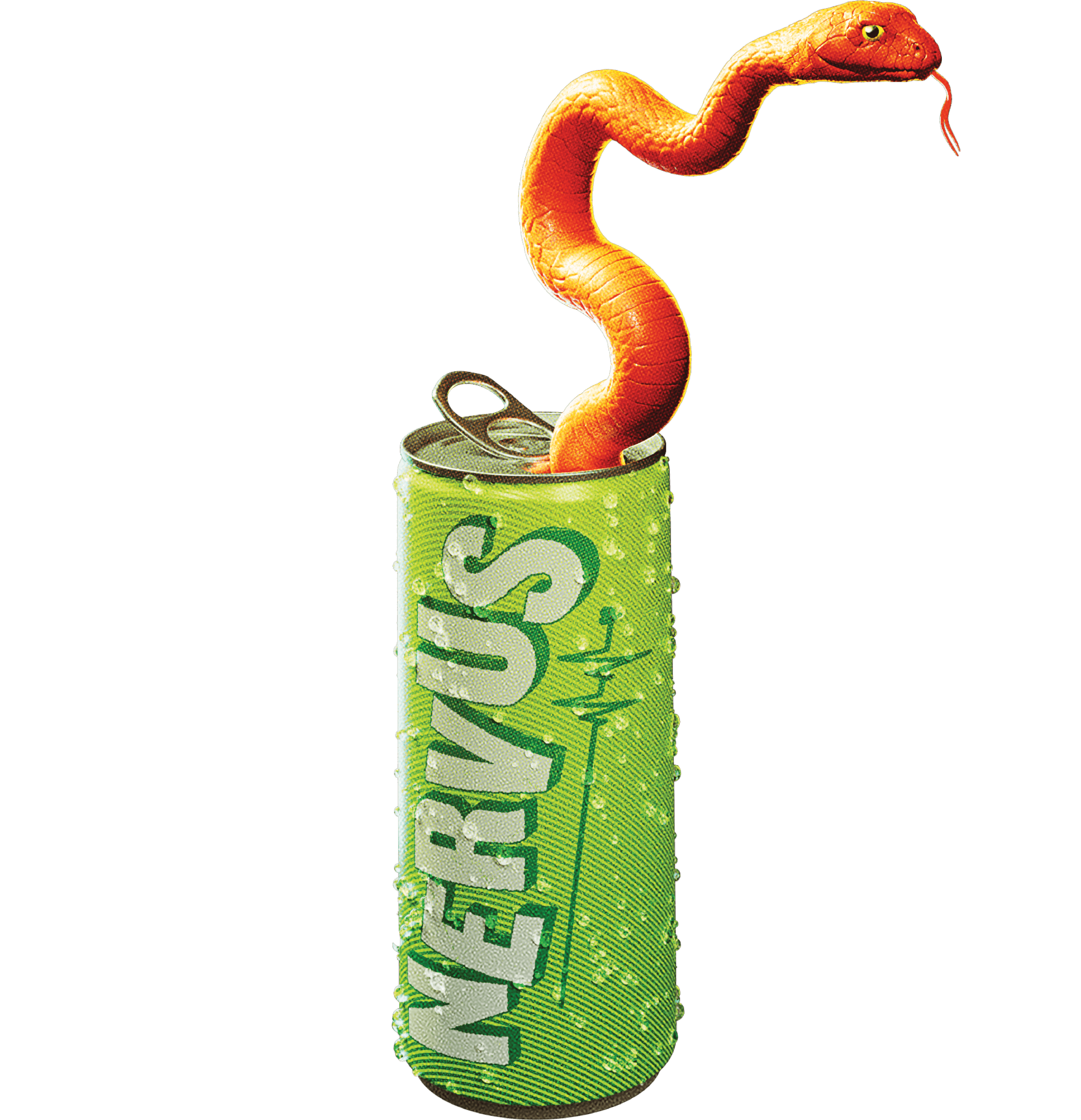 Illustration of a snake coming out of an energy drink can