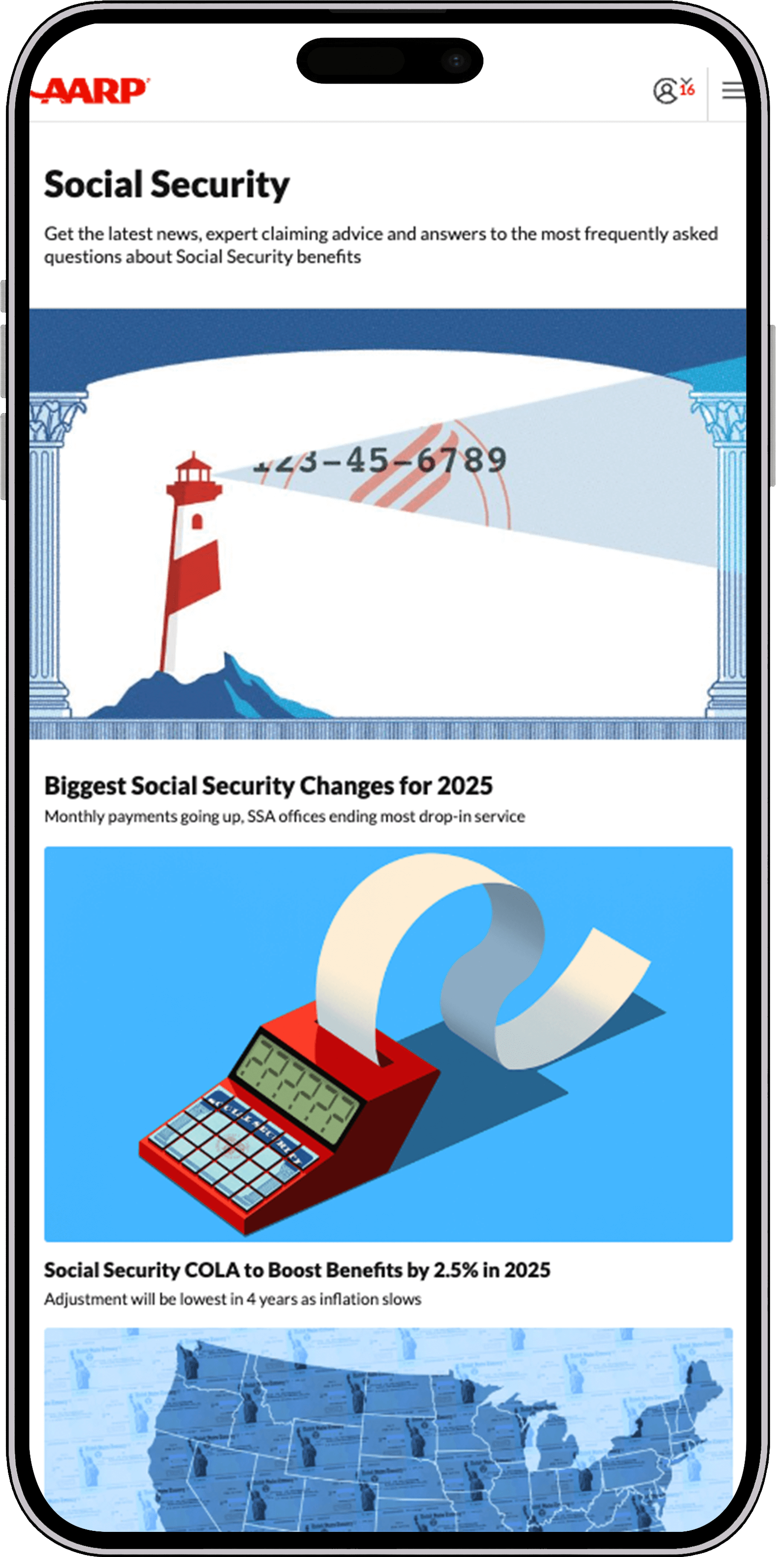 Phone screen showing AARP Social Security Resource Center