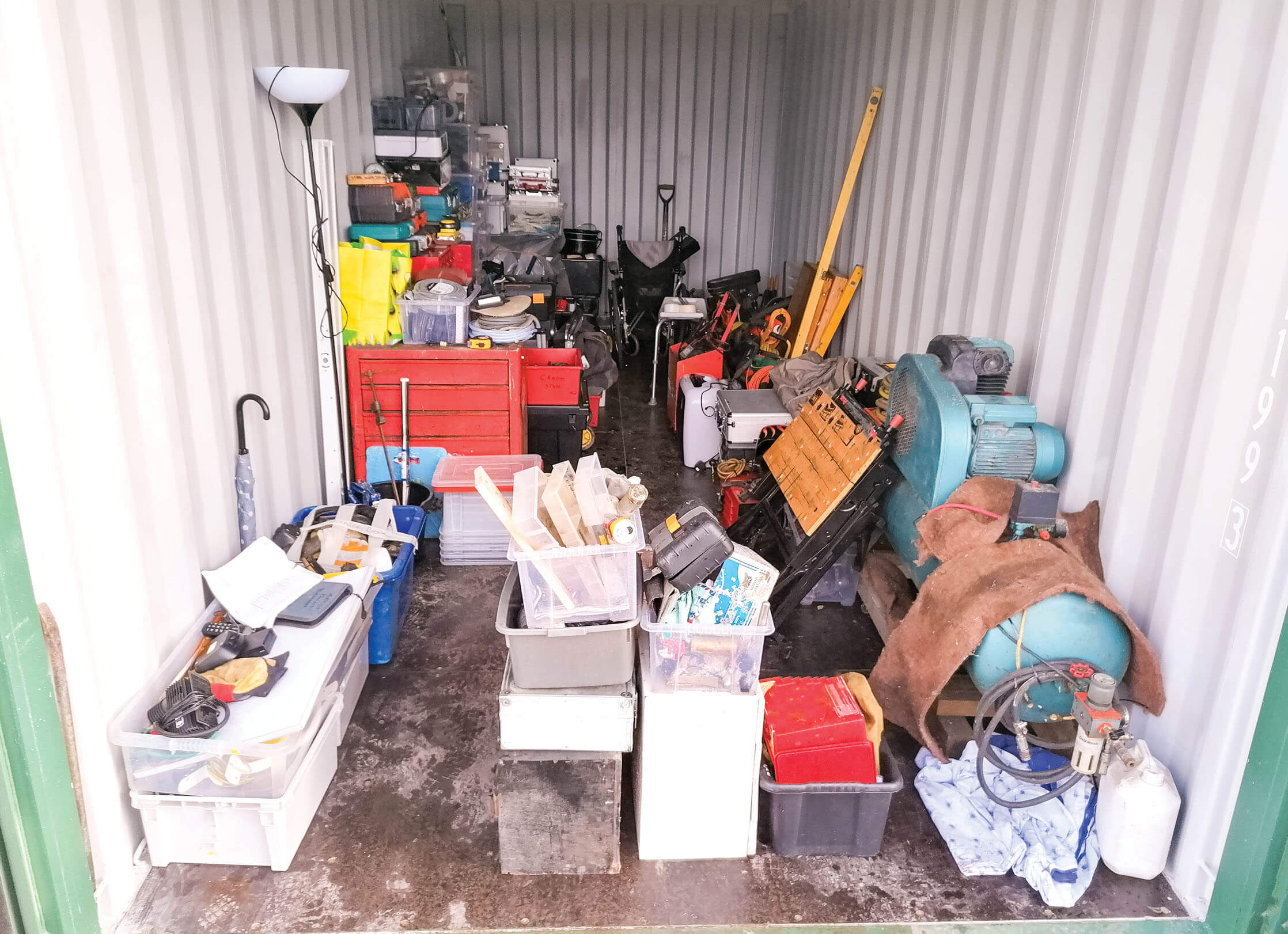 Photo of a cluttered storage locker