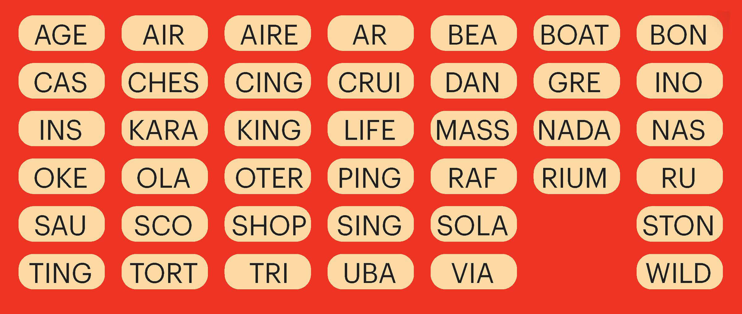 Groupings of 3 and 4 letters to form words