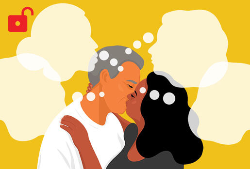 Illustration of a couple kissing