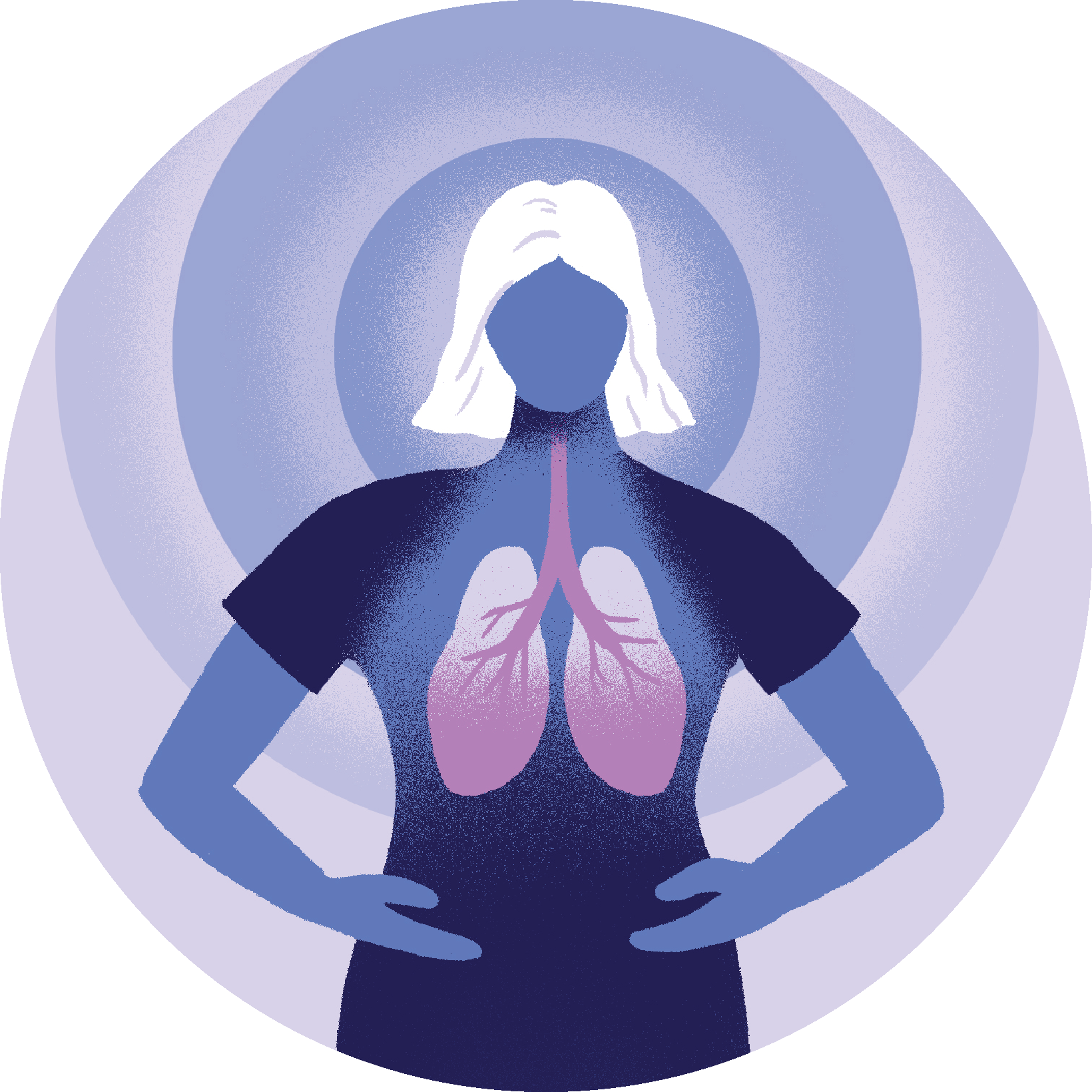 Illustration of a woman’s torso showcasing her lungs and rings emanating from her head