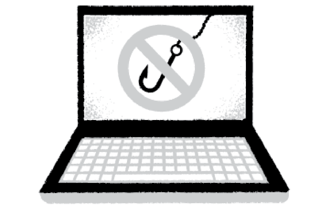 Illustration of a laptop screen showing a fish hook 