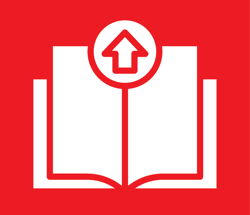 Icon of an open book with an arrow pointing up&nbsp;