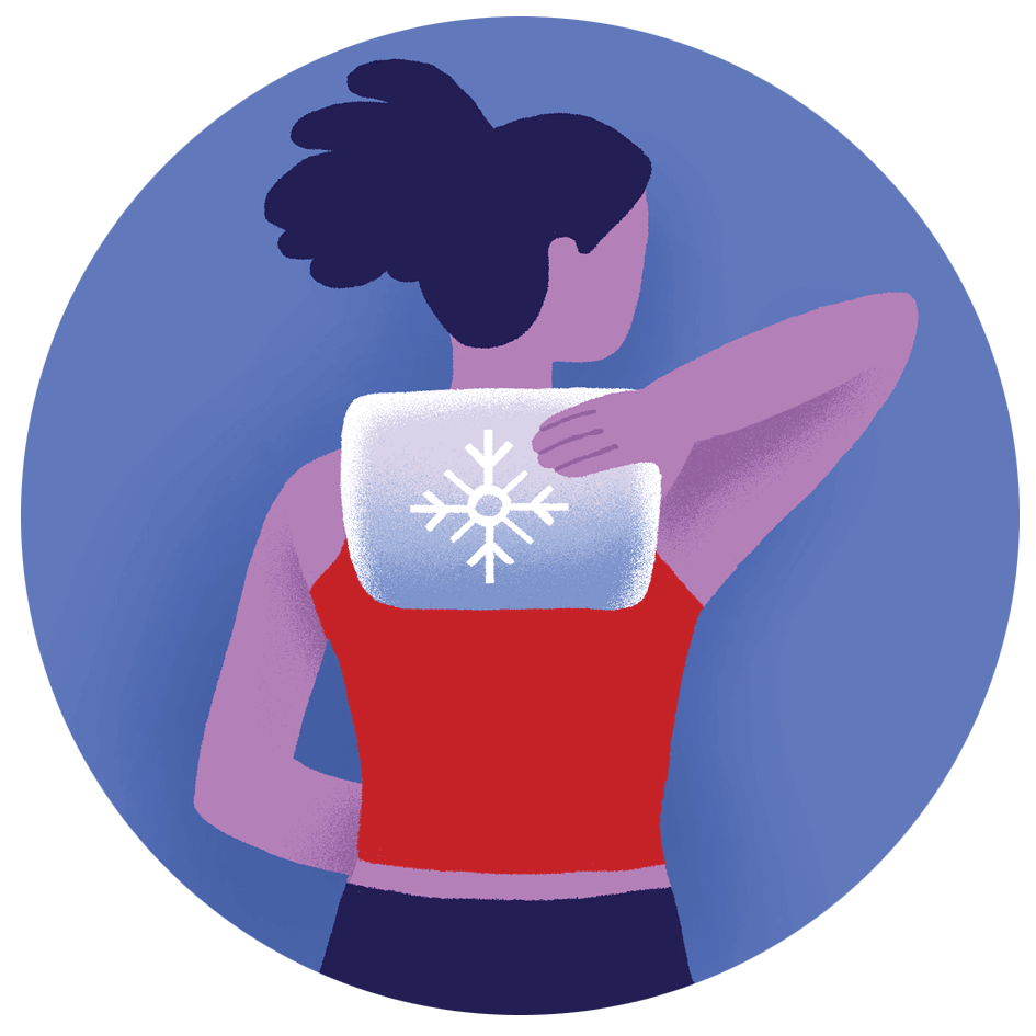 Illustration of a woman exposing her upper back to very cold temperatures