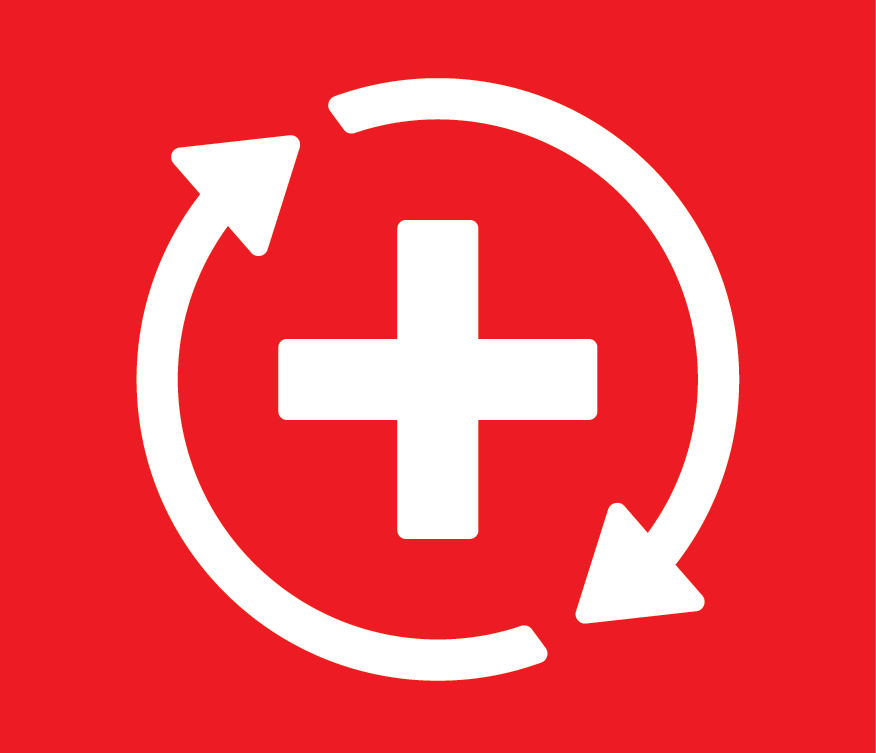 Icon of a plus sign with arrows in a circle around it&nbsp;