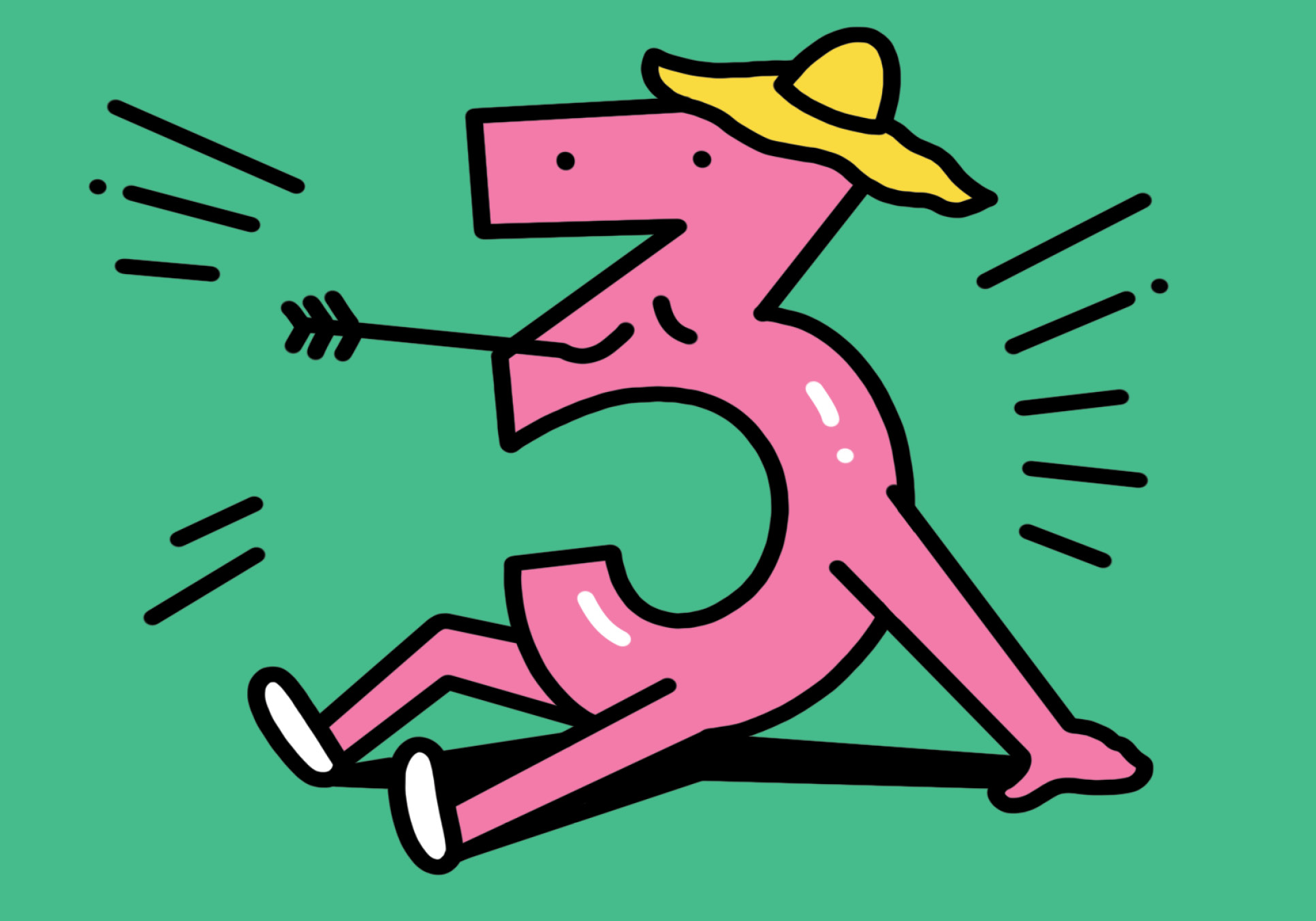 Illustration of the number 3 sitting on the ground frustrated and shocked&nbsp;