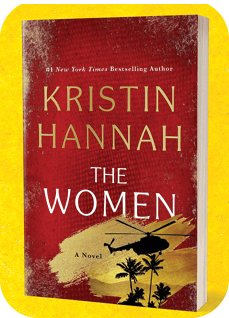 Photo of red book cover titled The Women by Kristin Hannah