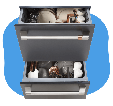 Photo of a stacked drawer style dishwasher.