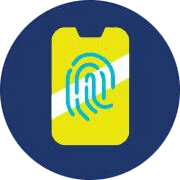 Icon of cell phone with fingerprint on screen