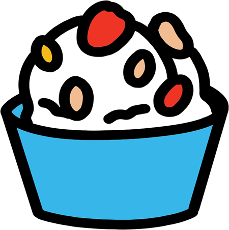 Illustration of cup of ice cream topped with nuts and fruits