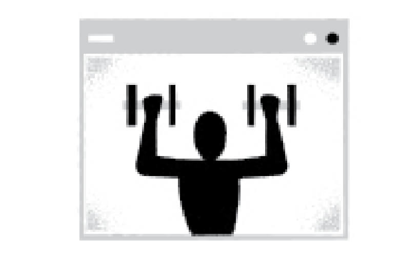 Illustration of browser window with silhouette of man lifting weights