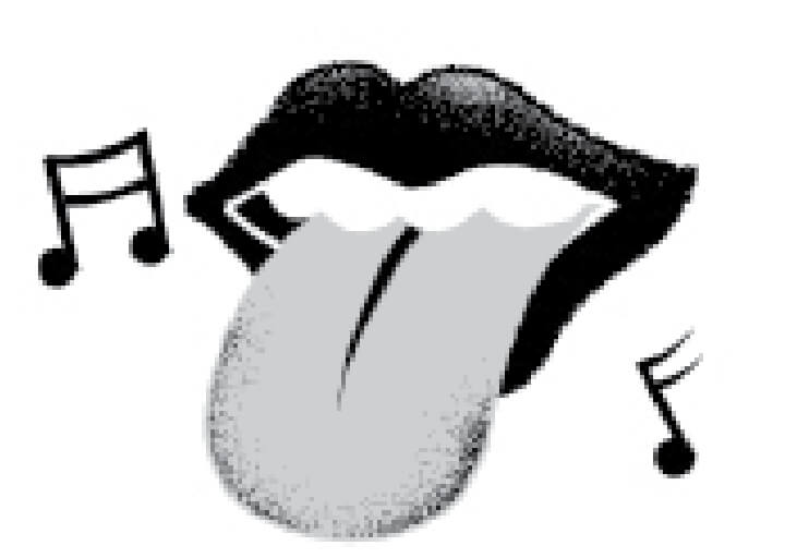 Illustration of lips with tongue sticking out, music notes around it