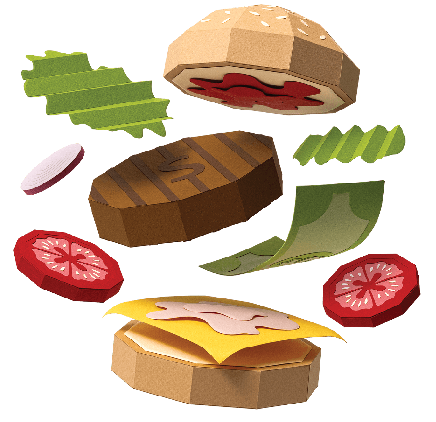 3D illustration of a cheeseburger. A dollar sign is grilled onto the meat patty. 