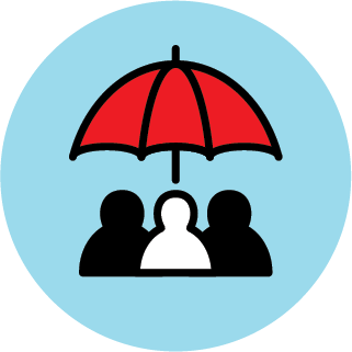 Icon of people under one umbrella
