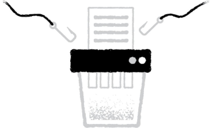 Icon of hooks reaching for a shredded document