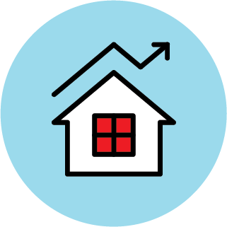 Icon with house and rising arrow