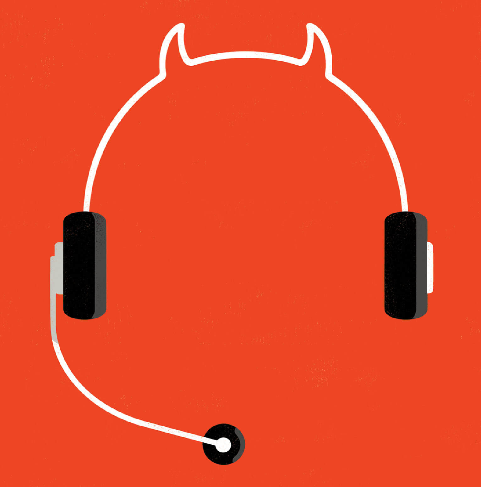 Illustration of a customer service headset, the top arch of the headset has devil horns