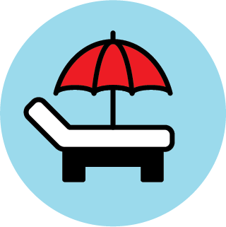 Icon of a lounge chair and umbrella