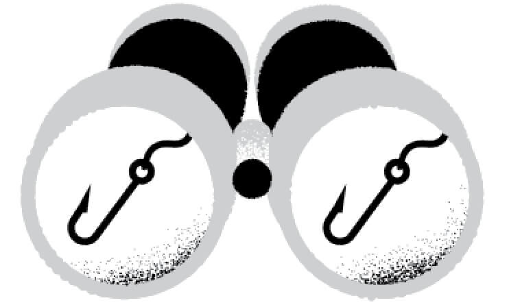 A pair of binoculars with hooks reflecting in its lens