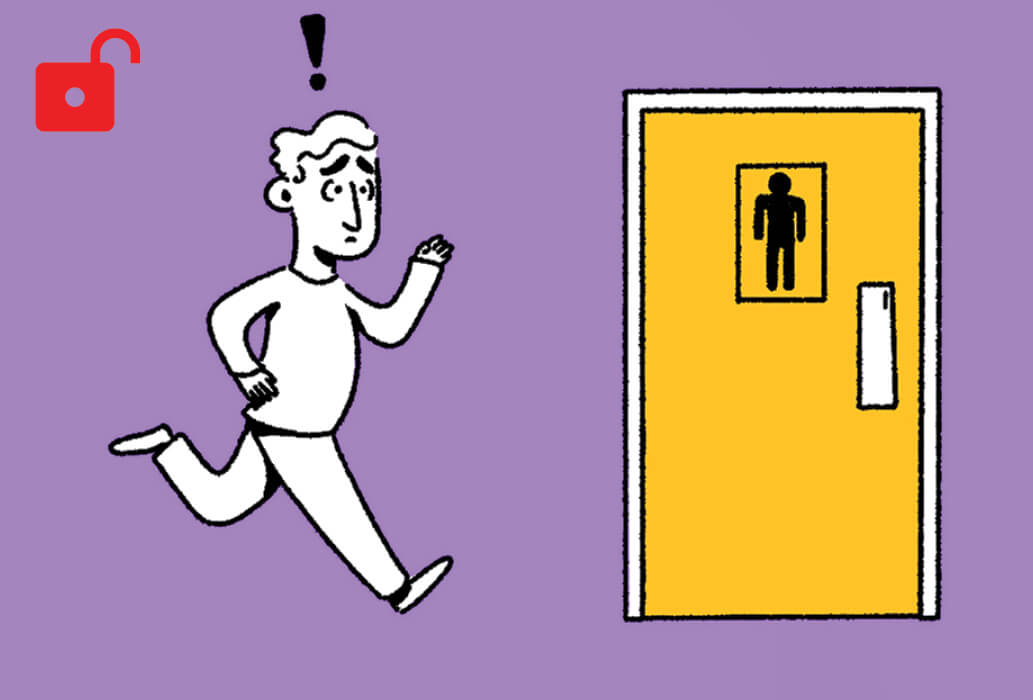 Illustration of a man running to the rest room