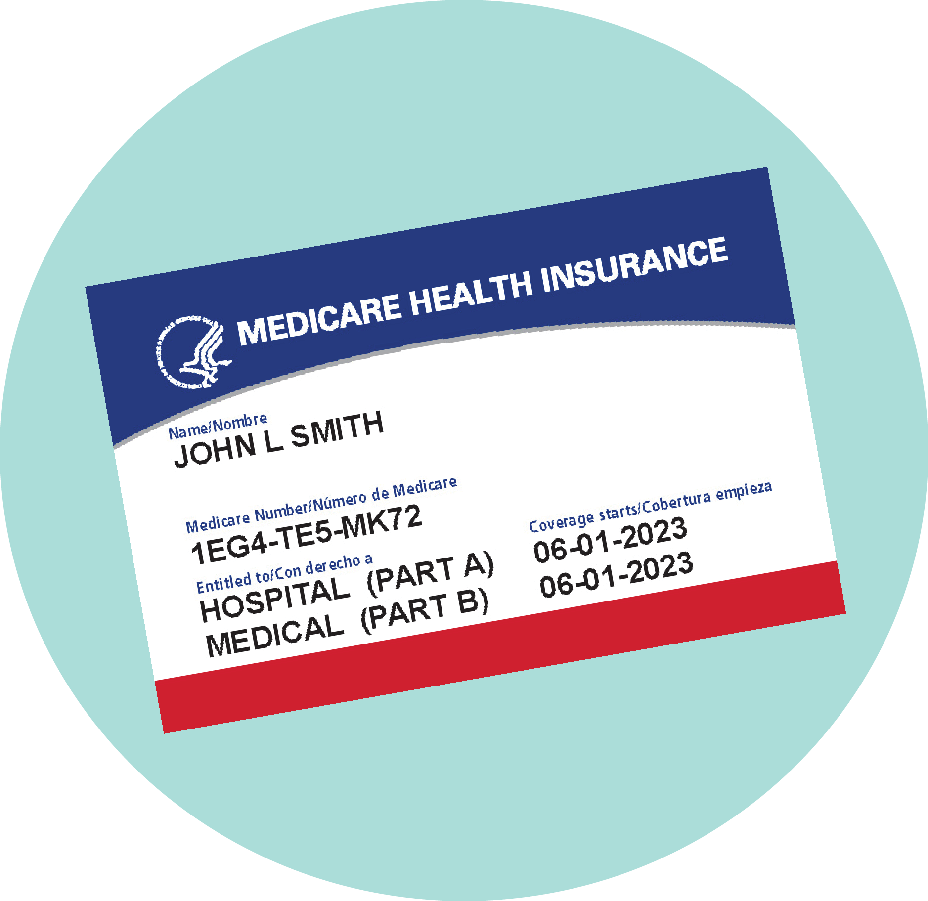 Medicare card on a light blue background.