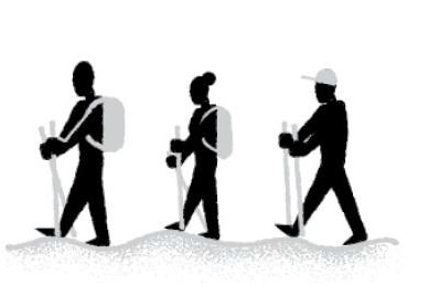 Illustration of 3 people hiking.