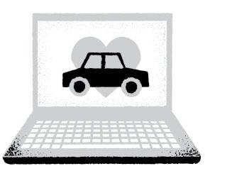 Illustration of a computer with a car in a heart on its screen.