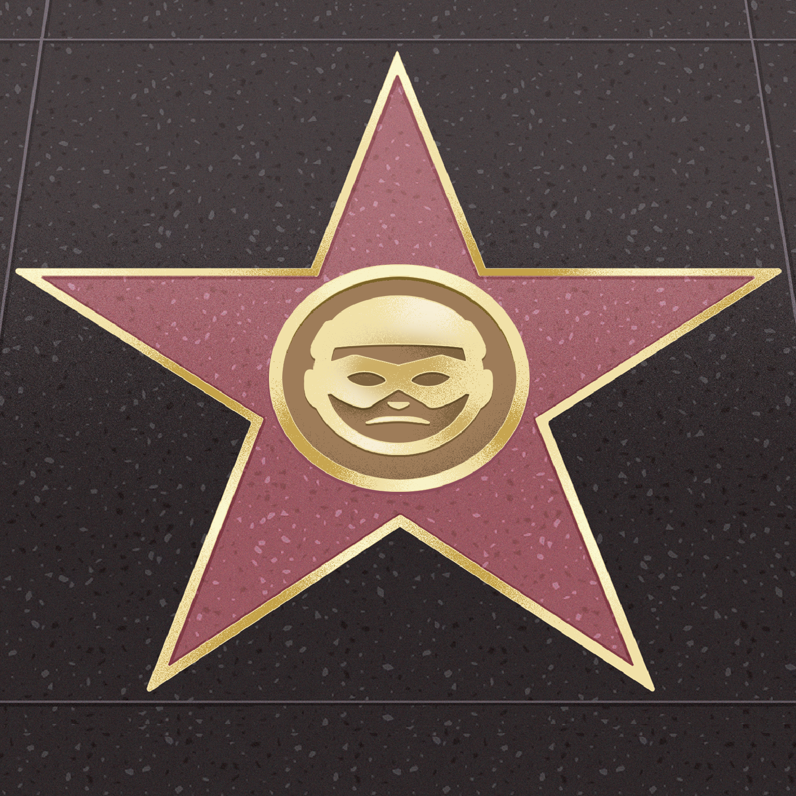 Photo illustration of the Hollywood Walk of Fame star with an illustration of a robber’s face on it.